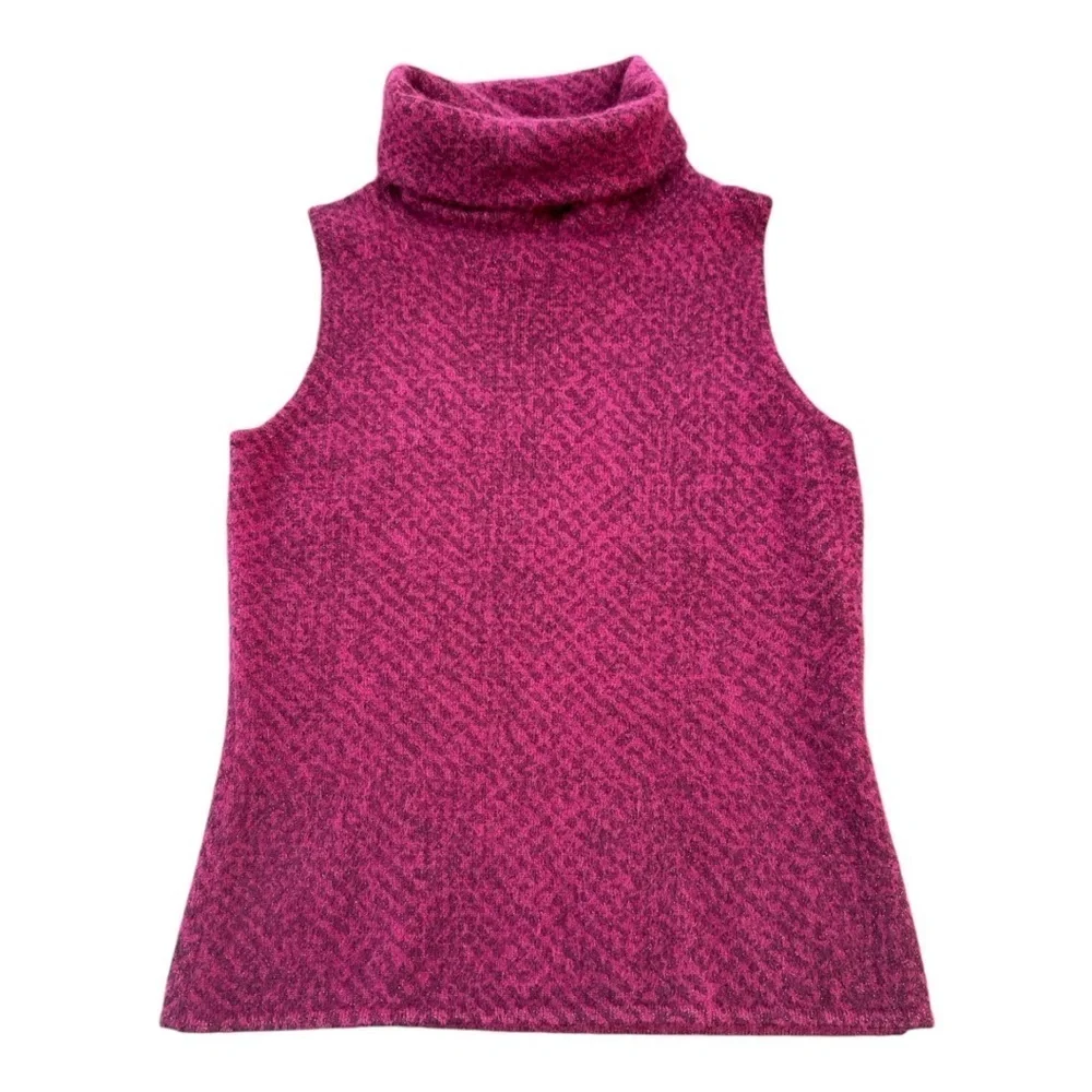 Magenta Lambs Wool Angora Sleeveless Turtleneck Sweater Purple Shimmer Size S - Picture 12 of 14